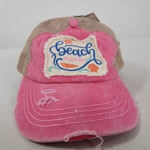 Criss Cross BaseBall  Base Ball Cap Hat BEACH PLEASE Pink Beige NEW NWT